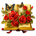 Vintage book with roses and butterflies.