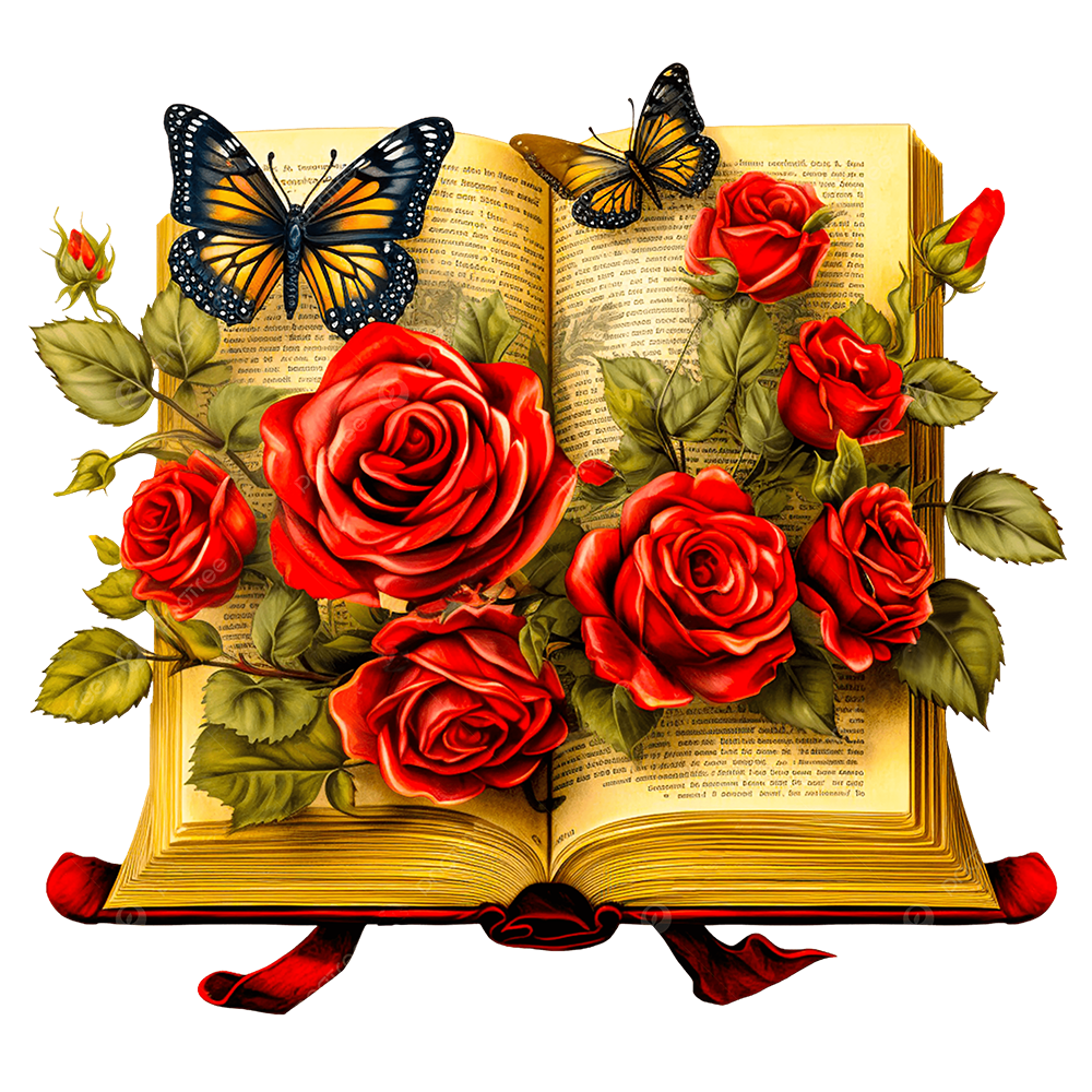 Vintage book with roses and butterflies.
