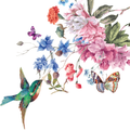 Floral Hummingbird and Butterflies.